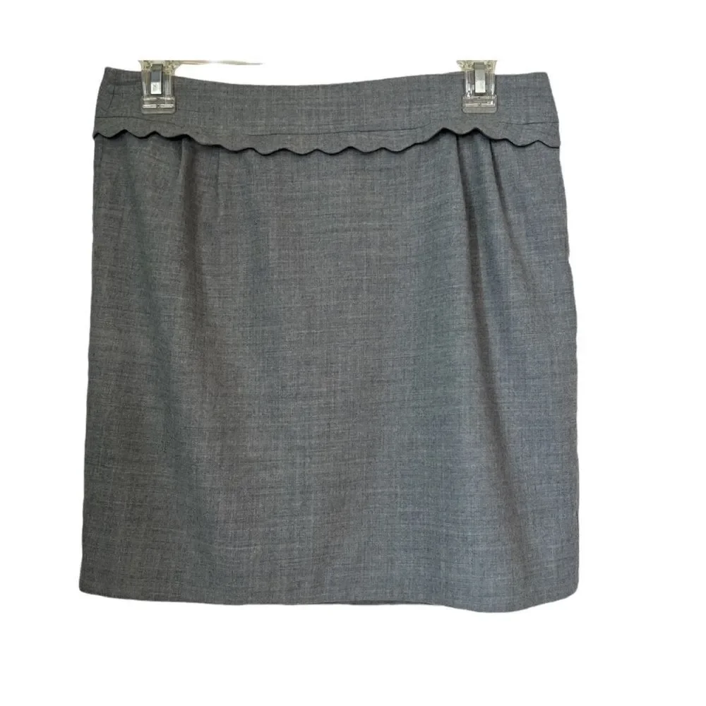 JCREW Gray Mini scallop Waist 97% Wool Career Office Short Lined Skirt Sz 6